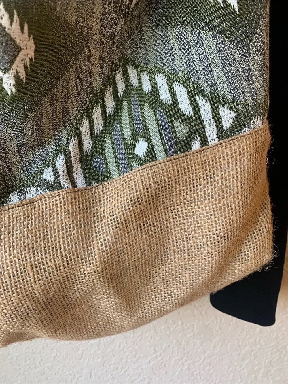 Delores Bags Pura Vida Olive Green Patterned Canvas Tote with Jute Base
